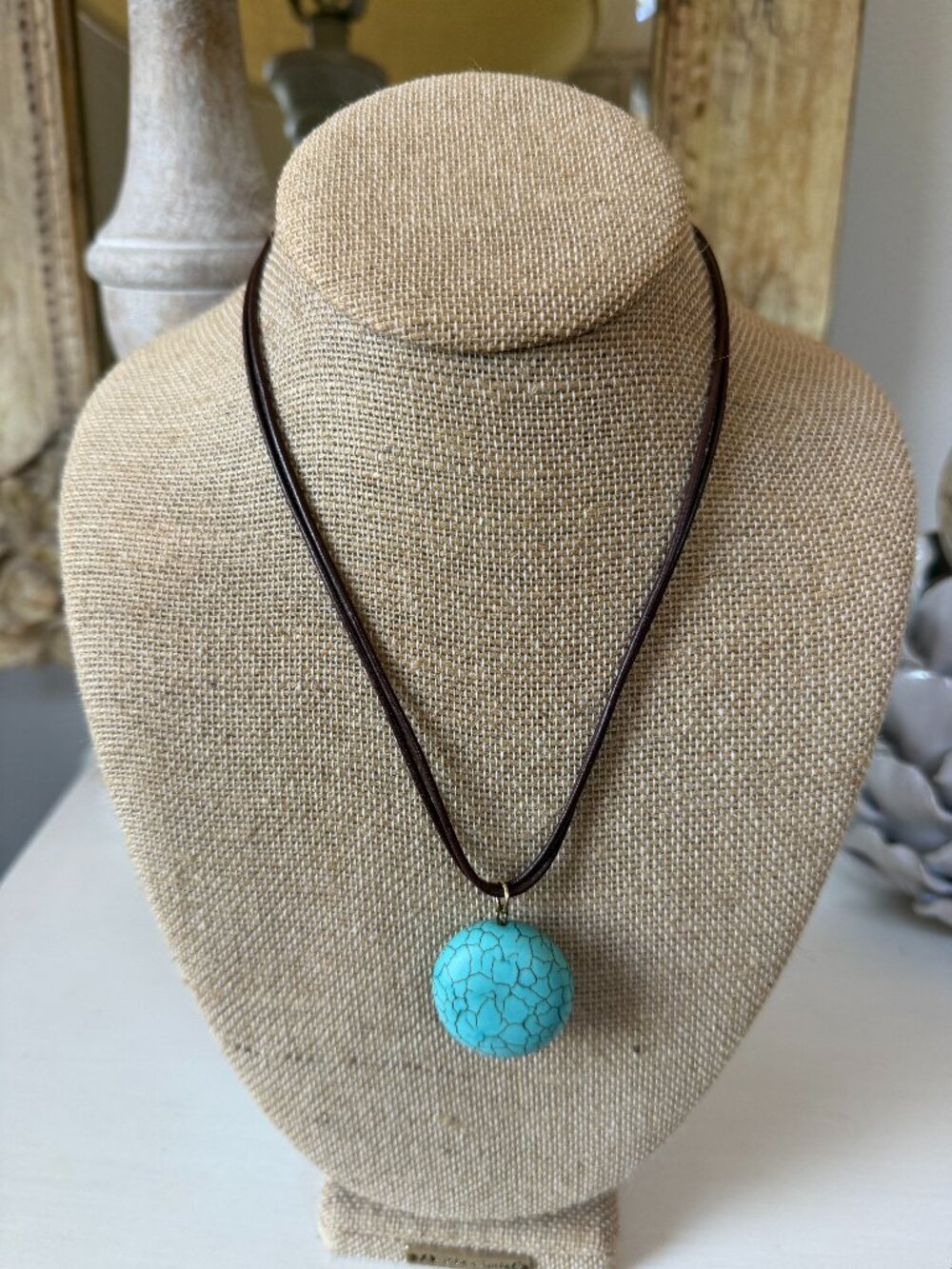 Athens Protasis Blue Howlite Pendant Leather Cord Necklace